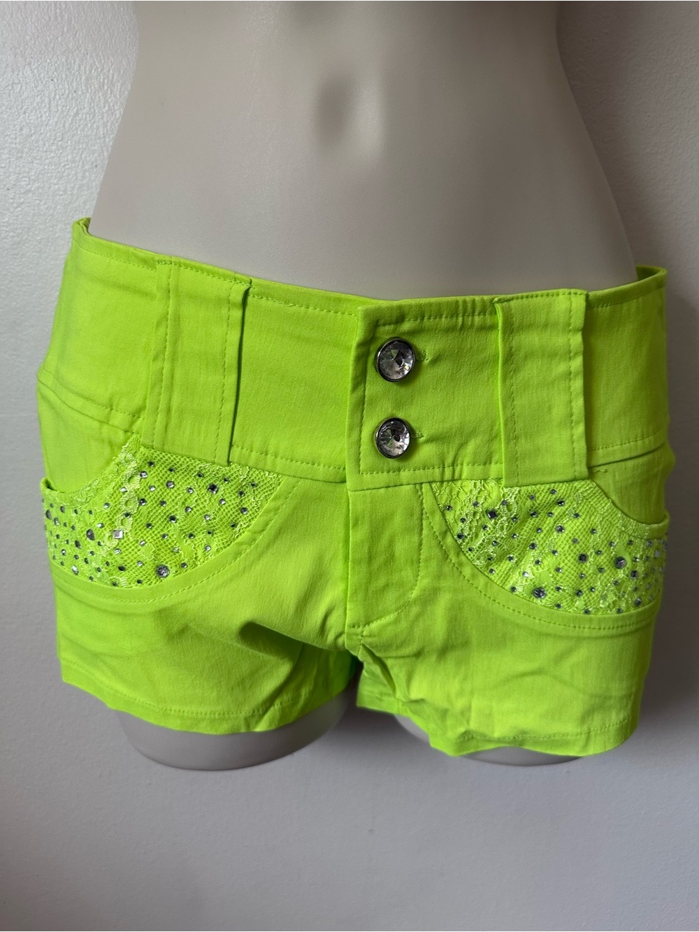 Neon Lime Embellished Women’s Low-Rise Shorts